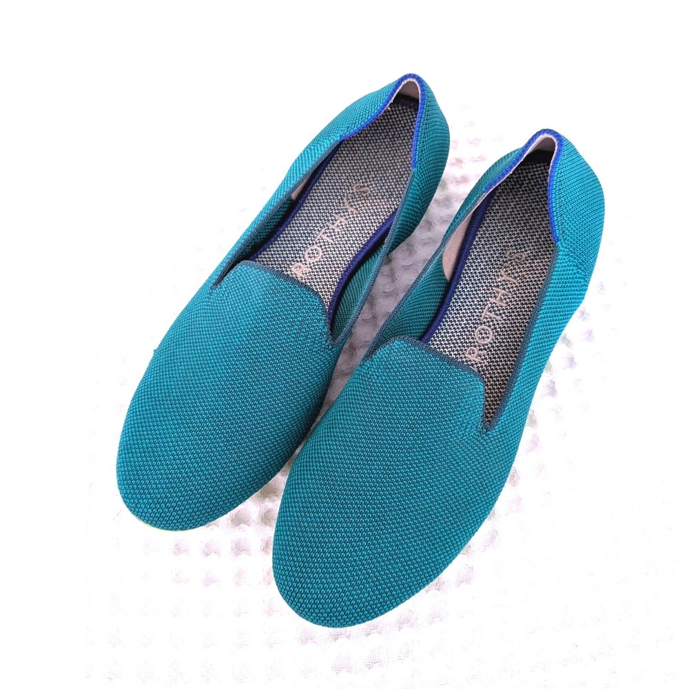 Rothy's The Loafer Jade Teal Knit Flats Size 7 Retired Color EUC